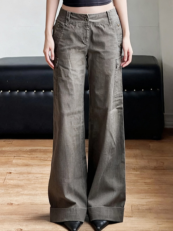 EMMIOL Low-Rise Pockets Boyfriend Jeans