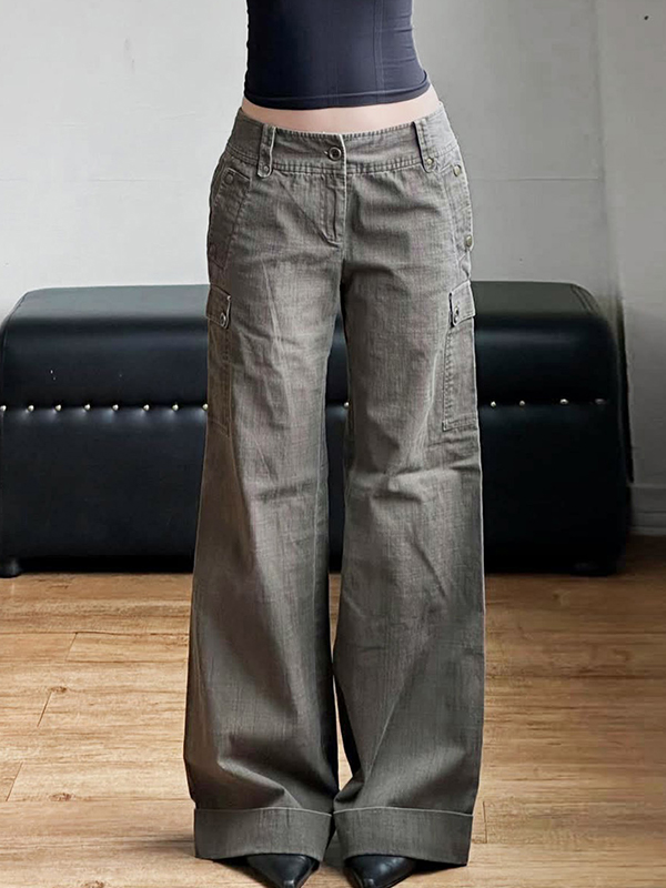 EMMIOL Low-Rise Pockets Boyfriend Jeans