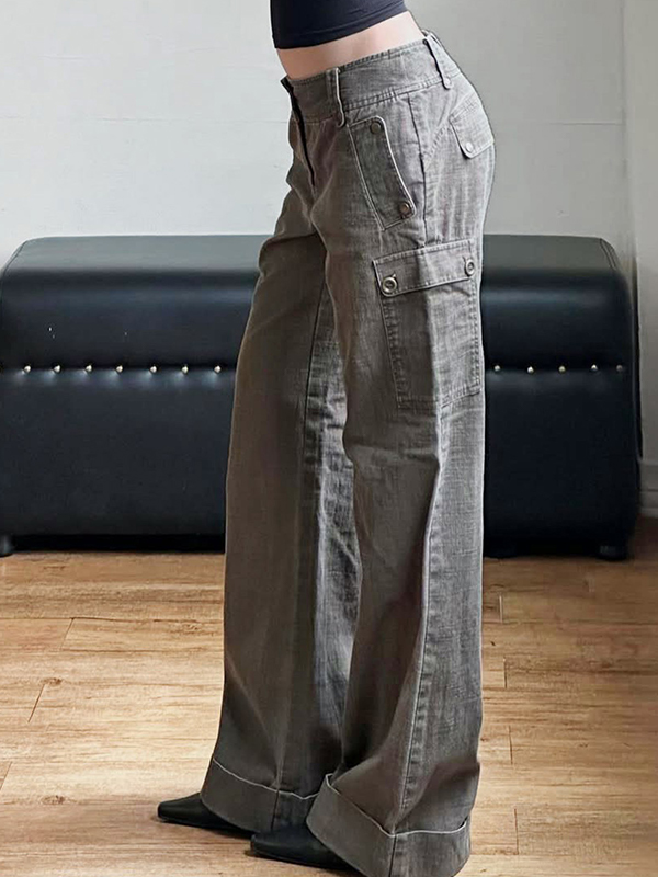 EMMIOL Low-Rise Pockets Boyfriend Jeans