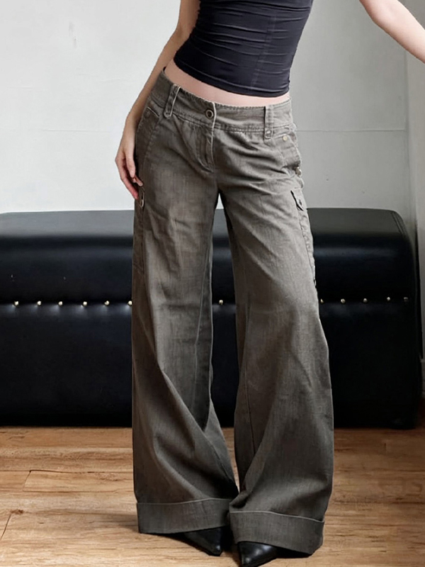 EMMIOL Low-Rise Pockets Boyfriend Jeans