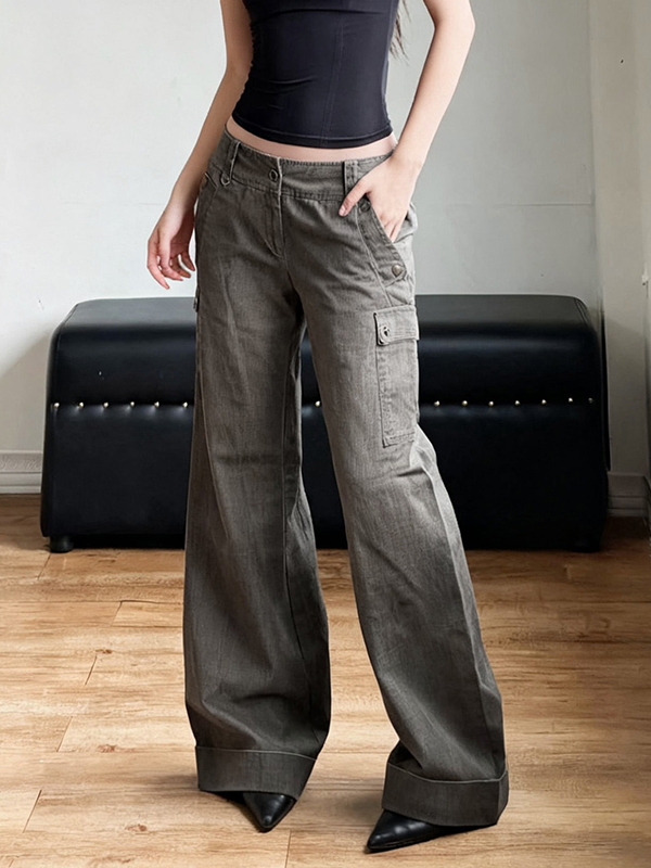 EMMIOL Low-Rise Pockets Boyfriend Jeans