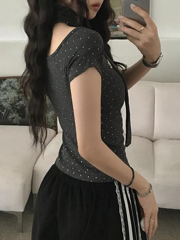 EMMIOL Mangas cortas con lunares en relieve plateado