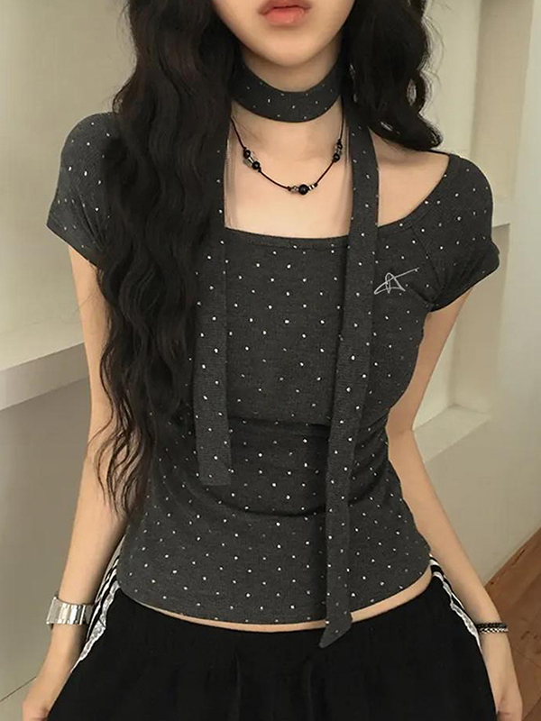 EMMIOL Mangas cortas con lunares en relieve plateado