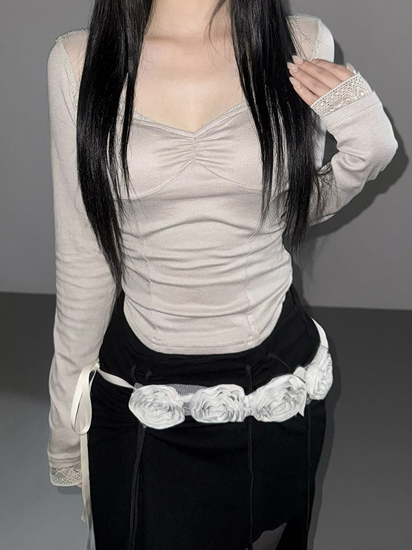 EMMIOL Patchwork de encaje de manga larga