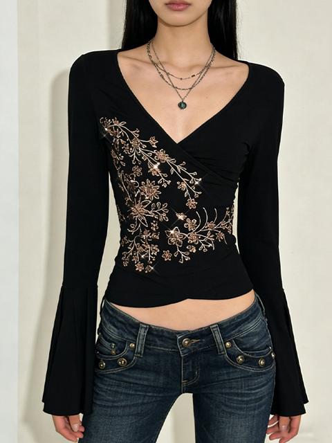 Vintage-Langarmshirt mit Blumenmuster