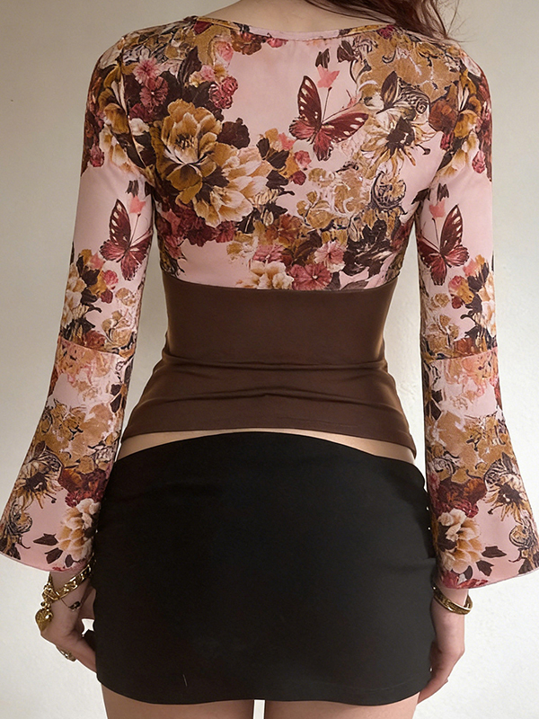 EMMIOL Camisa francesa vintage floral de manga larga