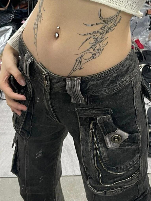 EMMIOL Jeans cargo effetto consumato di ispirazione vintage