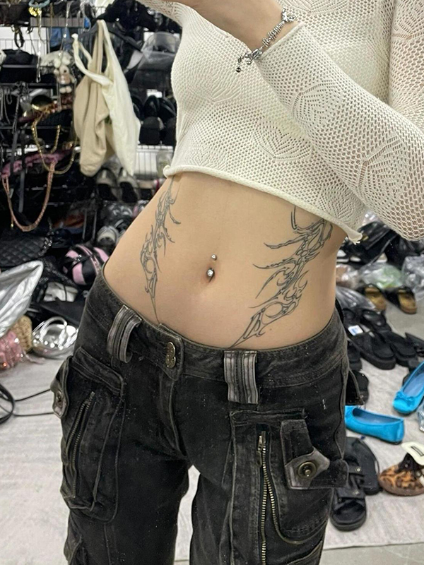 EMMIOL Jeans cargo effetto consumato di ispirazione vintage