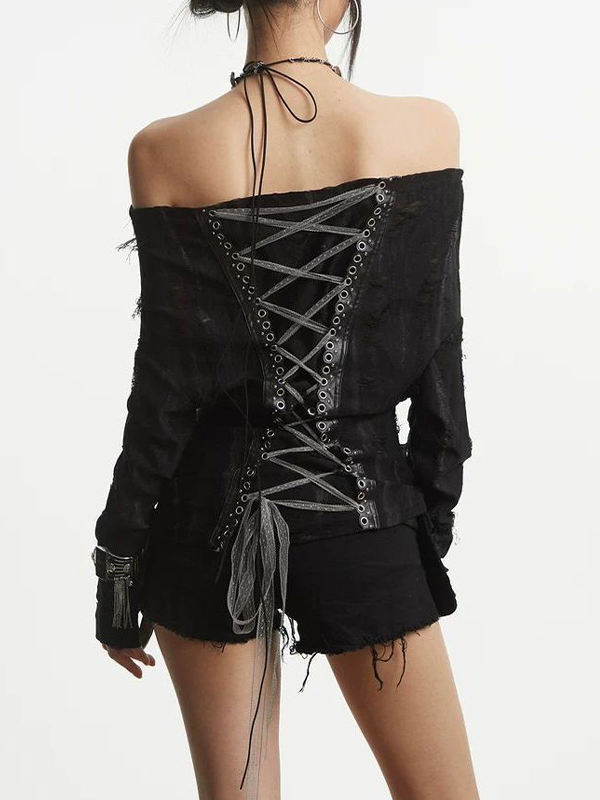 EMMIOL Diseño punk con agujeros y manga larga