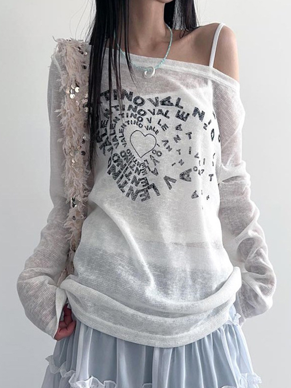 EMMIOL Camiseta de manga larga con estampados de letras de moda