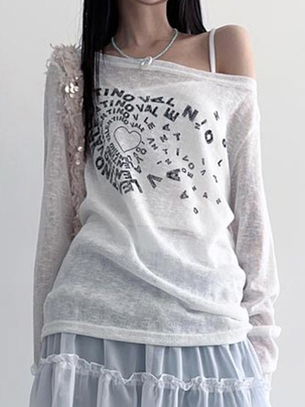 EMMIOL Camiseta de manga larga con estampados de letras de moda