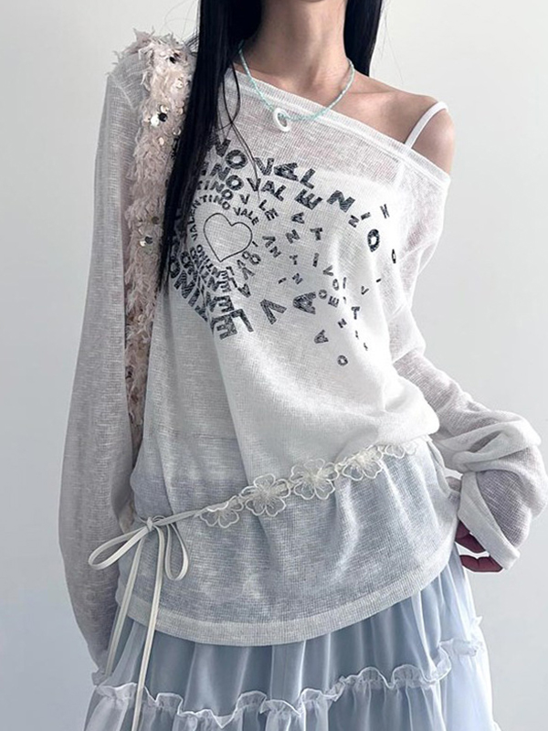 EMMIOL Camiseta de manga larga con estampados de letras de moda