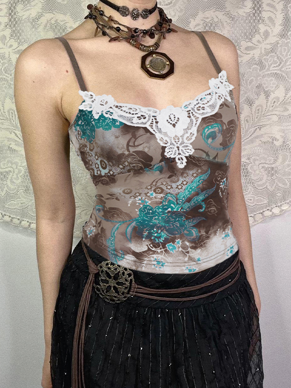 EMMIOL Top de tirantes de encaje estampado de inspiración retro