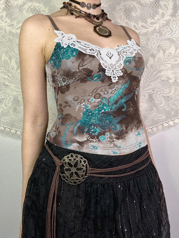 EMMIOL Top de tirantes de encaje estampado de inspiración retro