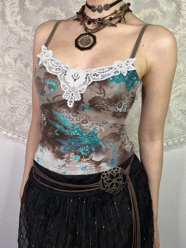 EMMIOL Top de tirantes de encaje estampado de inspiración retro