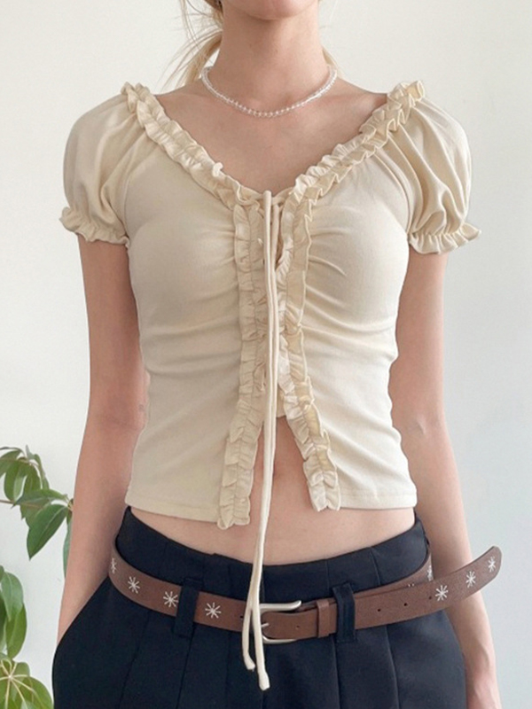 EMMIOL Detalle de volantes en el dobladillo de manga corta