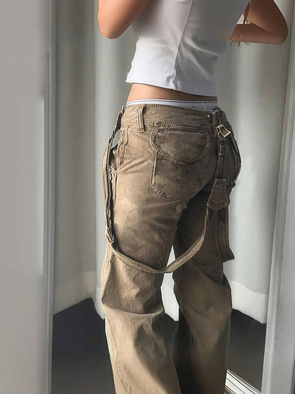 EMMIOL Vaqueros acampanados con bolsillos utilitarios de estilo retro
