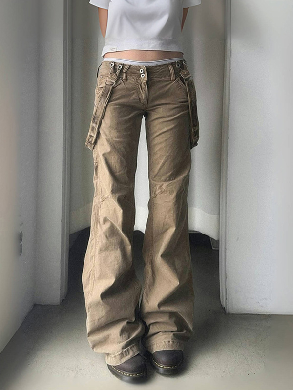 EMMIOL Vaqueros acampanados con bolsillos utilitarios de estilo retro