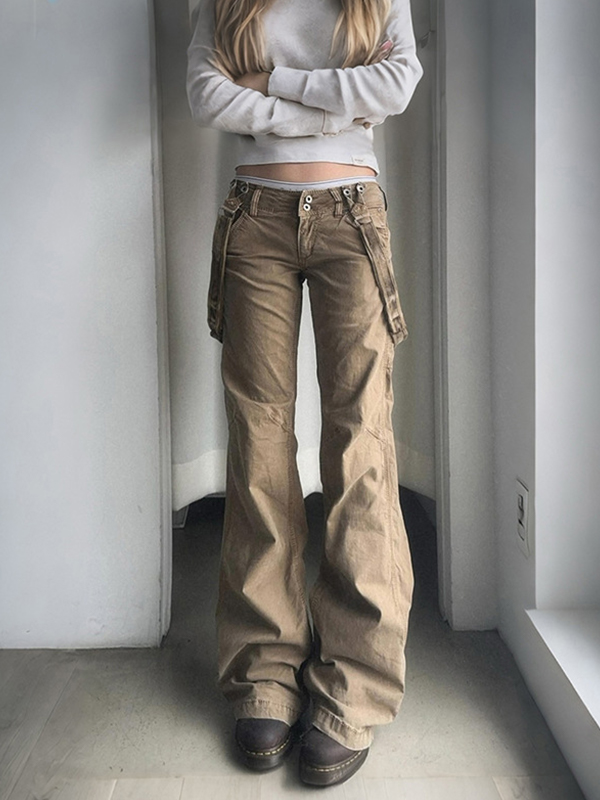 EMMIOL Vaqueros acampanados con bolsillos utilitarios de estilo retro