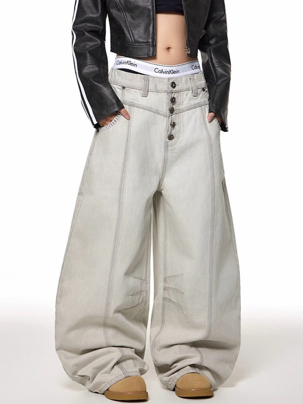 EMMIOL Jeans boyfriend con chiusura a bottone singolo