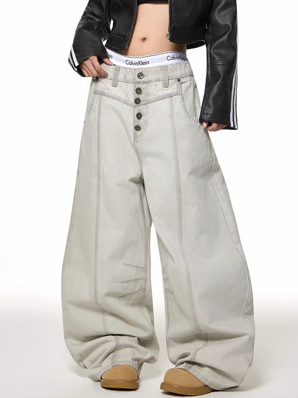 EMMIOL Jeans boyfriend con chiusura a bottone singolo