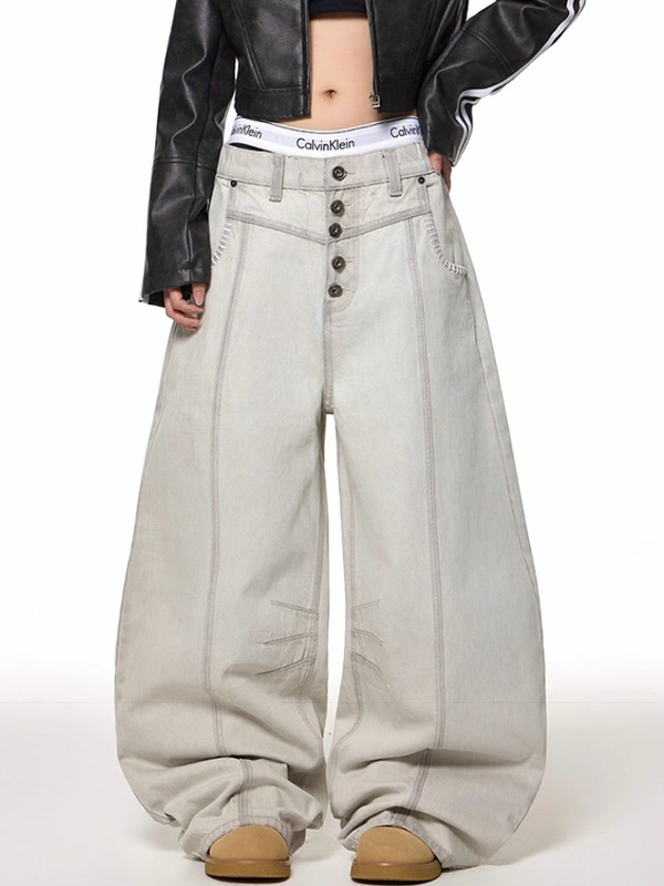 EMMIOL Jeans boyfriend con chiusura a bottone singolo