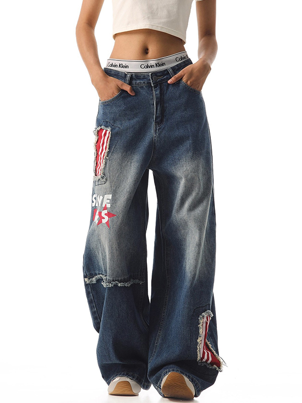 EMMIOL Jeans boyfriend con patchwork americano