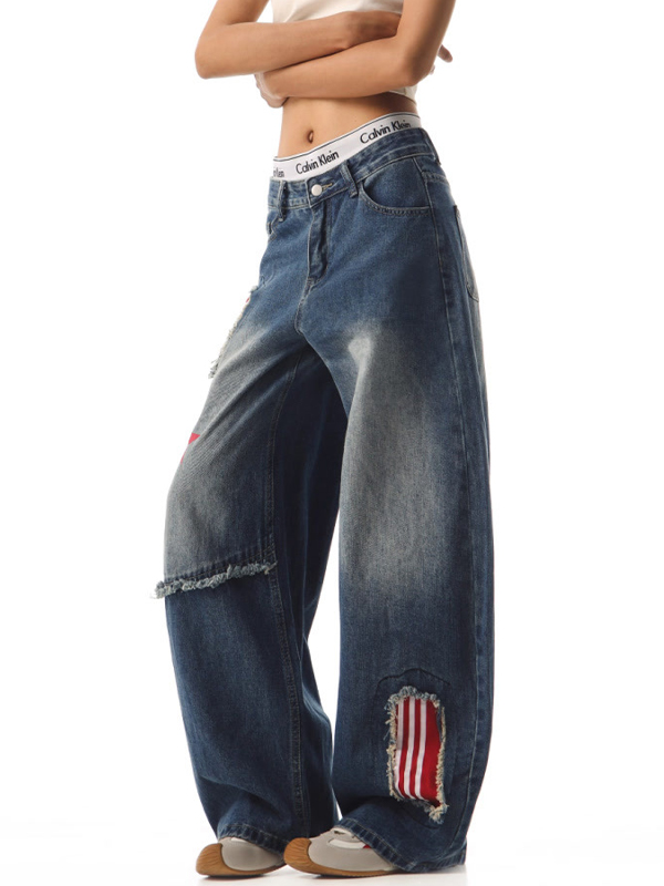 EMMIOL Jeans boyfriend con patchwork americano