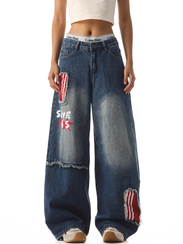 EMMIOL Jeans boyfriend con patchwork americano