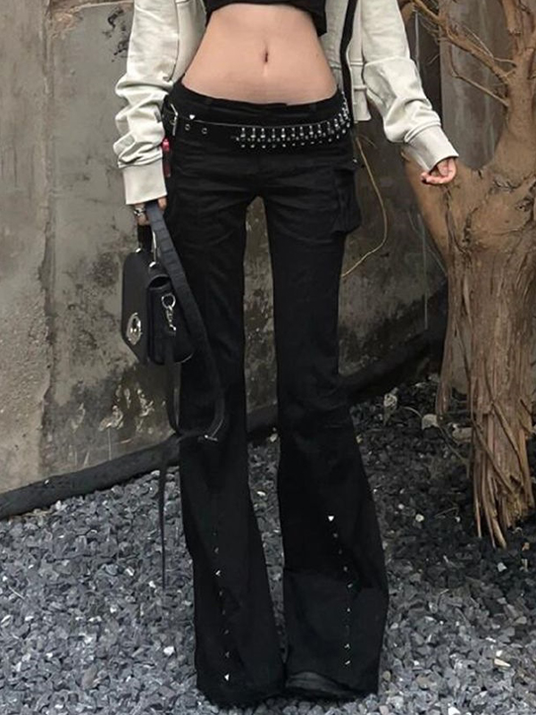 EMMIOL Schlagjeans mit mehreren Taschen und Nieten