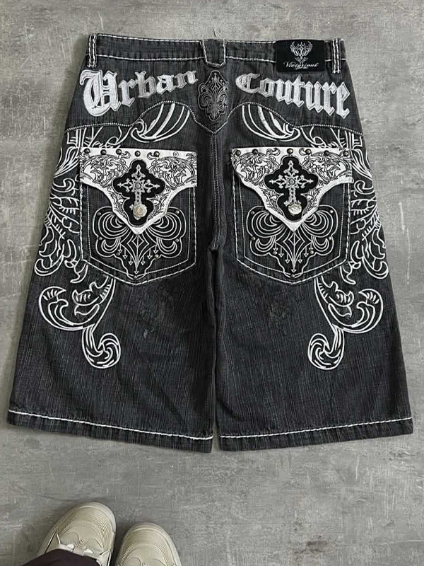 EMMIOL Hip-Hop Cross Denim Shorts