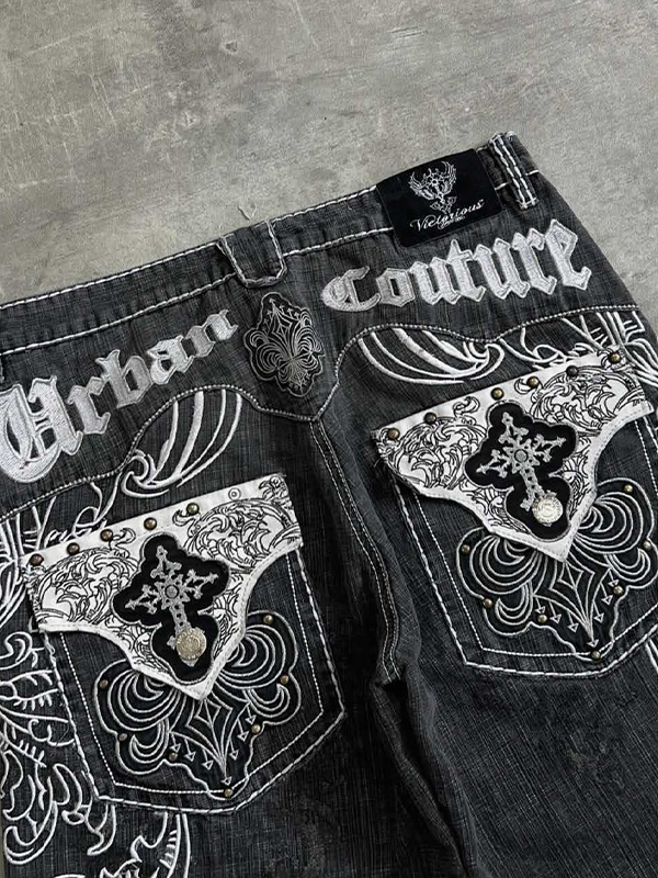 EMMIOL Hip-Hop Cross Denim Shorts