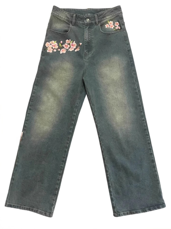 EMMIOL Vaqueros boyfriend con estampados de estilo chino