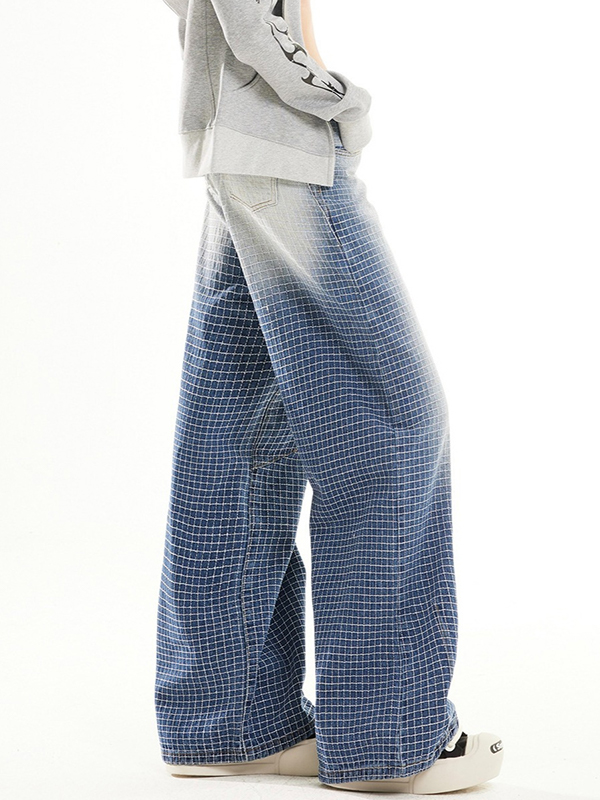 EMMIOL Retro Plaid Gradient Boyfriend Jeans