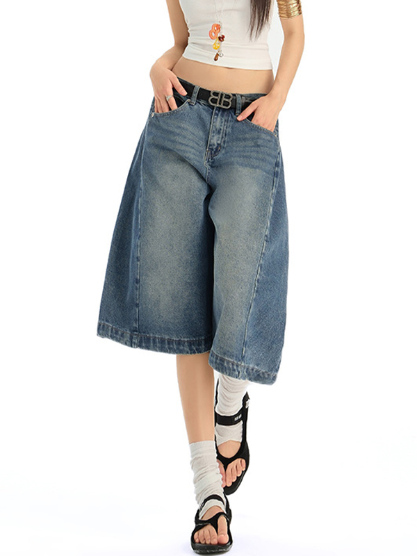 EMMIOL Versatile Wide-Leg Denim Shorts
