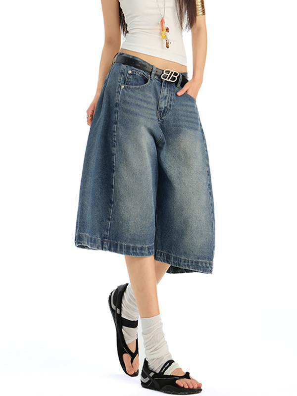 EMMIOL Versatile Wide-Leg Denim Shorts