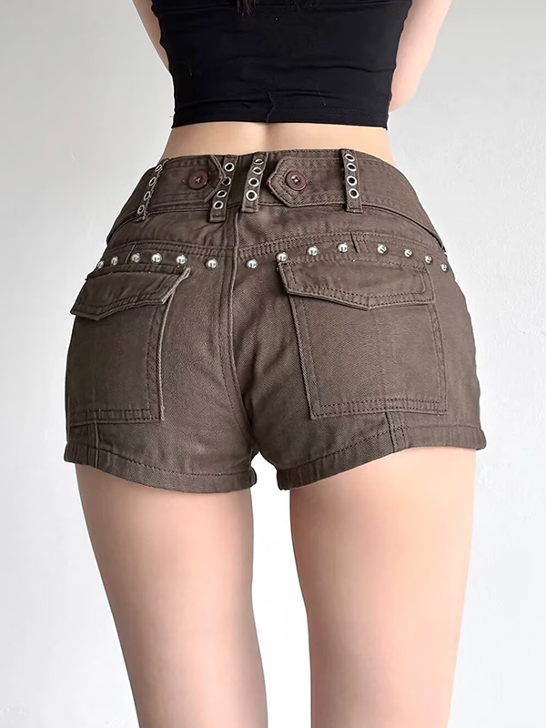 EMMIOL Retro Rivets Denim Shorts