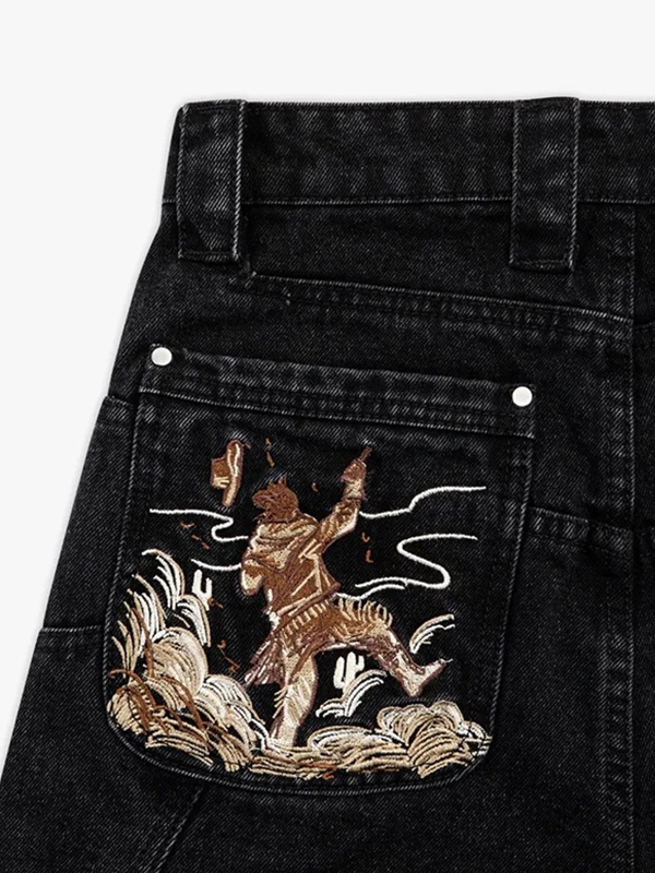 EMMIOL Loose-Fitting Embroidered Boyfriend Jeans