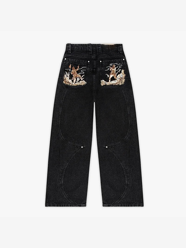 EMMIOL Loose-Fitting Embroidered Boyfriend Jeans