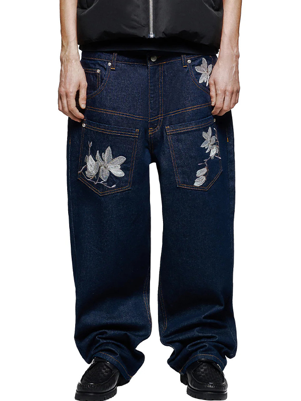 EMMIOL Flower Embroidery Boyfriend Jeans