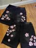 EMMIOL Cherry Blossom Embroidery Denim Shorts