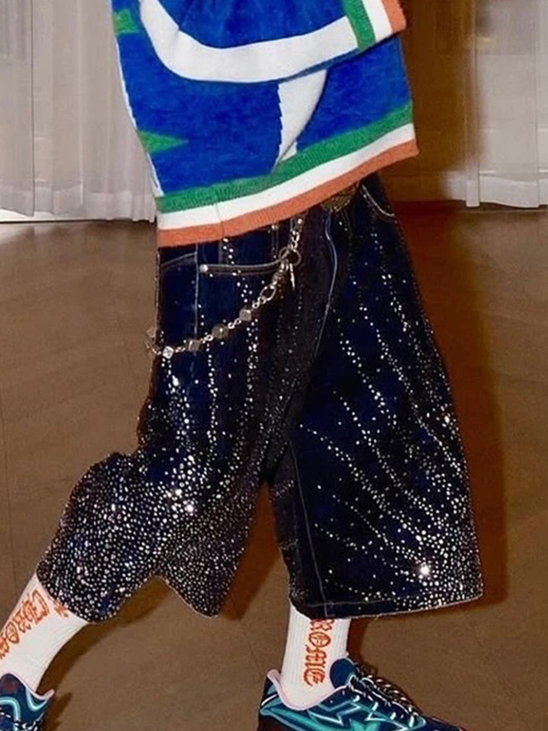 EMMIOL Rhinestone Denim Shorts