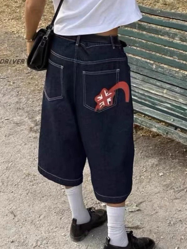 EMMIOL Pattern Printing Denim Shorts