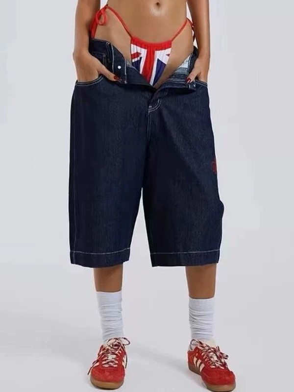 EMMIOL Pattern Printing Denim Shorts