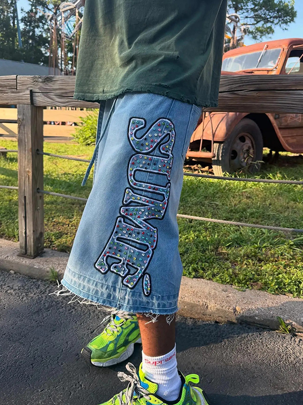 EMMIOL Rhinestone Denim Shorts
