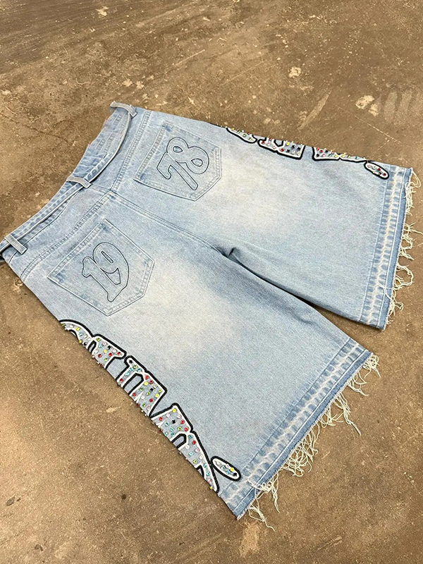 EMMIOL Rhinestone Denim Shorts