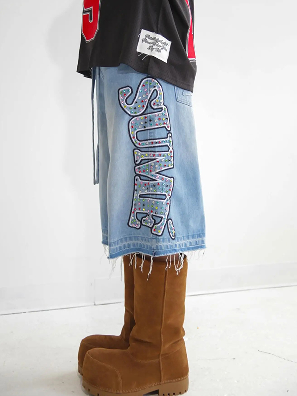 EMMIOL Rhinestone Denim Shorts