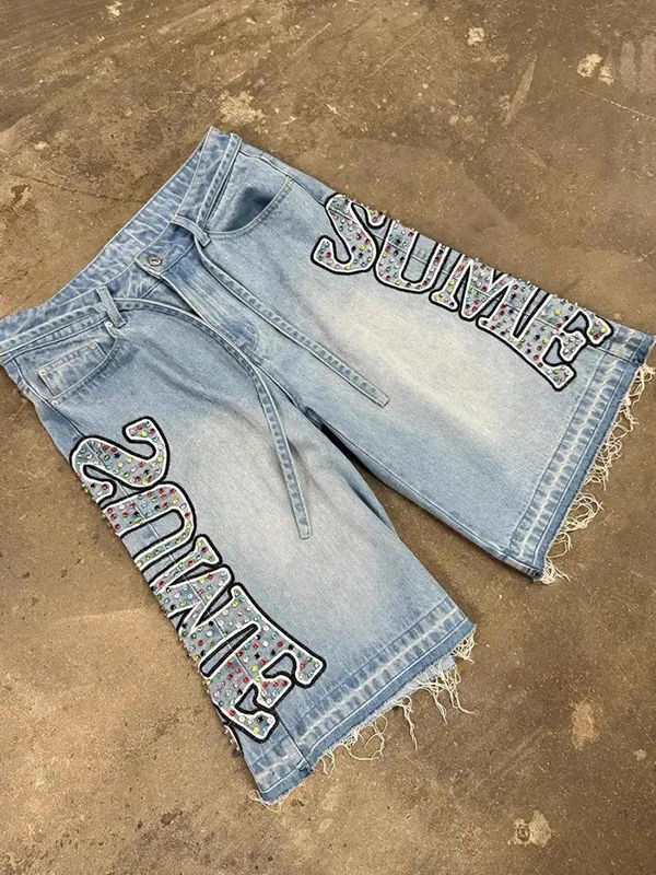 EMMIOL Rhinestone Denim Shorts