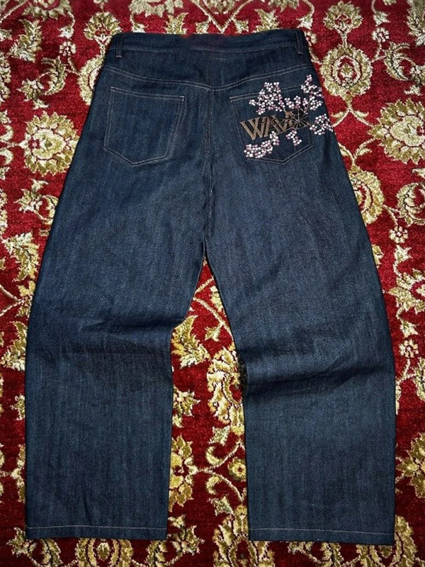 EMMIOL Cherry Blossom Embroidery Boyfriend Jeans