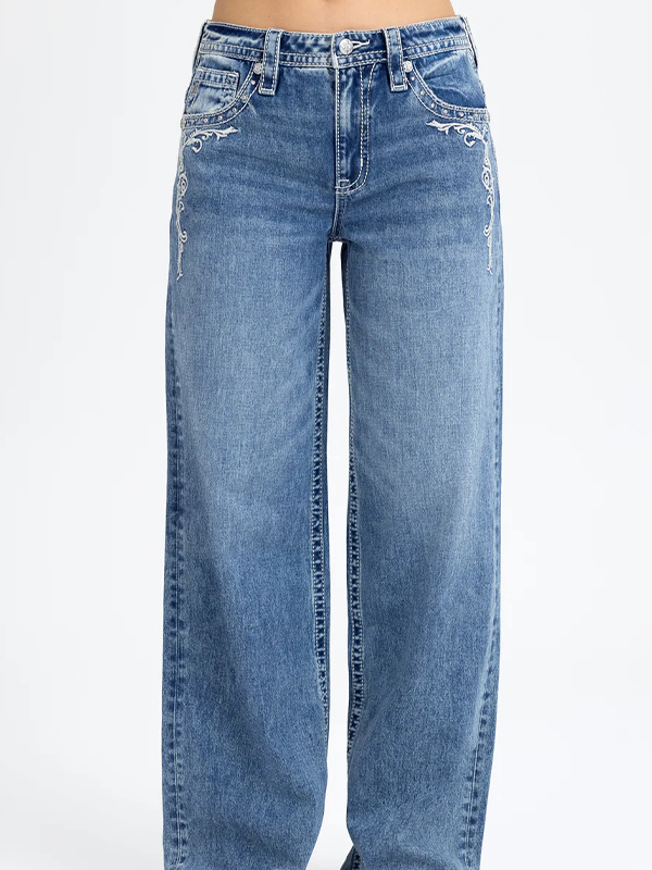 EMMIOL Embroidery Rhinestones Boyfriend Jeans